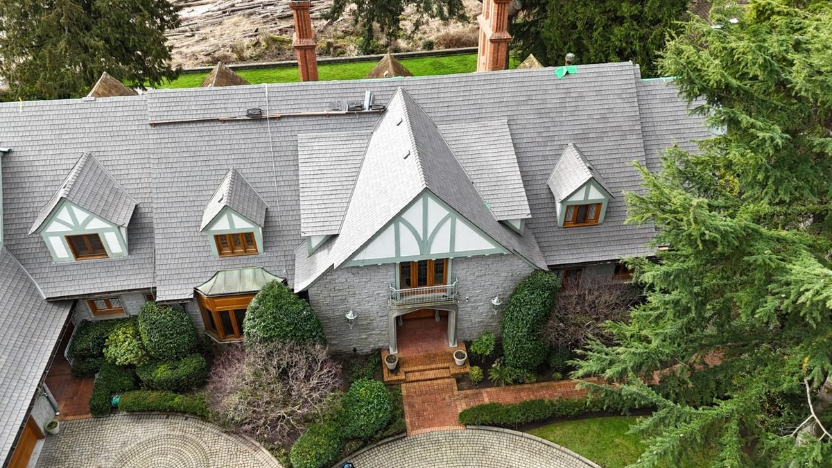 Composite shake roof on a heritage-style estate home